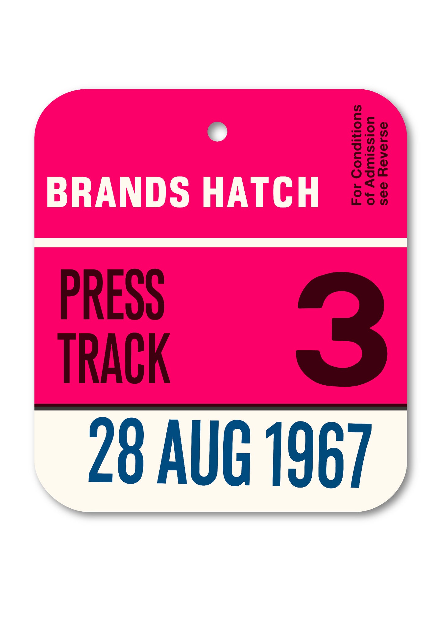 1967 BRANDS HATCH PRESS TRACK PASS TAG