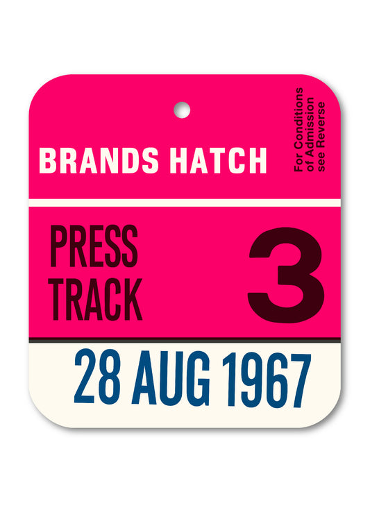 1967 BRANDS HATCH PRESS TRACK PASS TAG