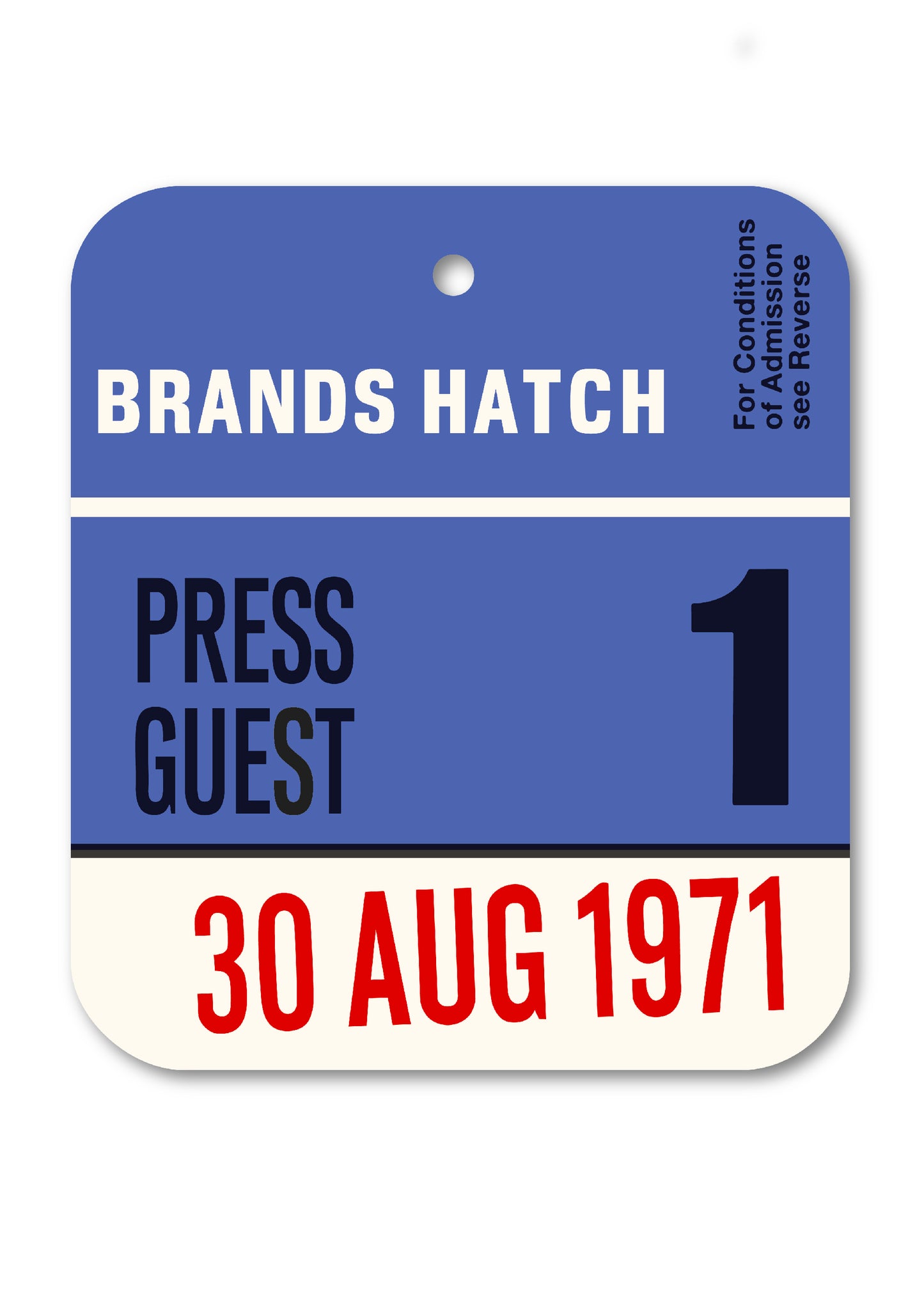 1971 BRANDS HATCH PRESS GUEST PASS TAG