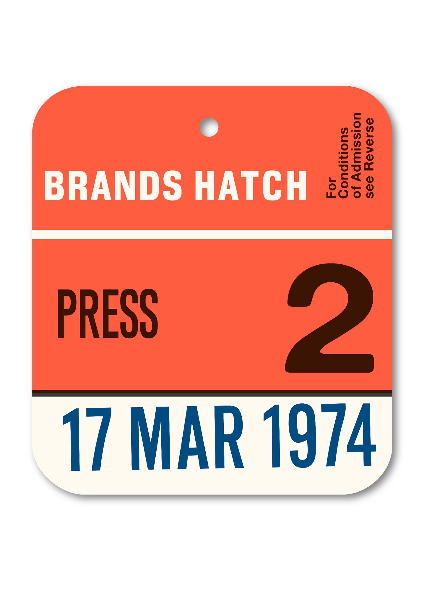 1974 BRANDS HATCH PRESS PASS TAG