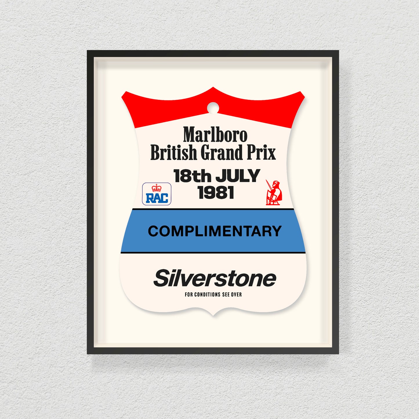 1981 SILVERSTONE MARLBORO F1 GRAND PRIX COMPLIMENTARY ENTRY TAG