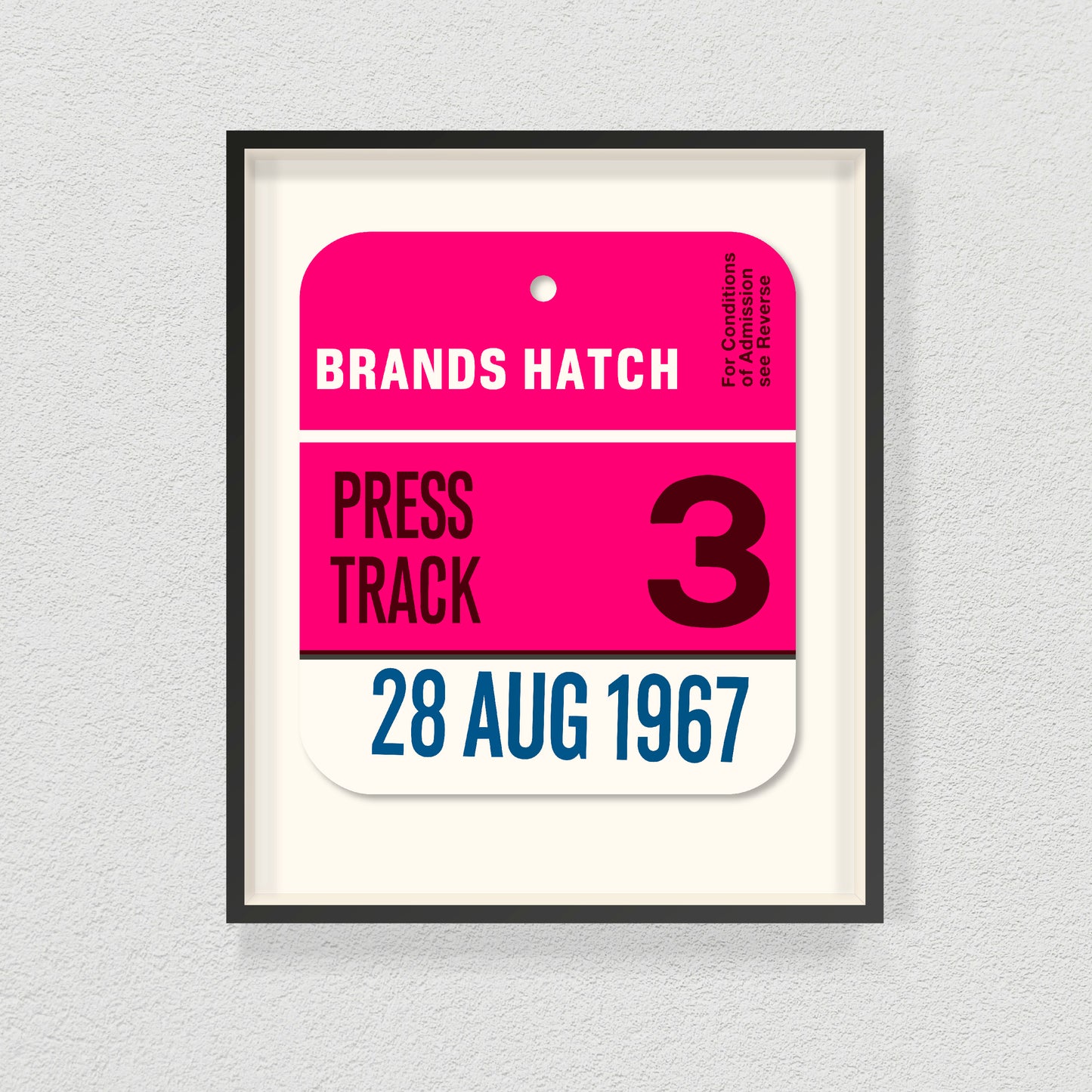 1967 BRANDS HATCH PRESS TRACK PASS TAG