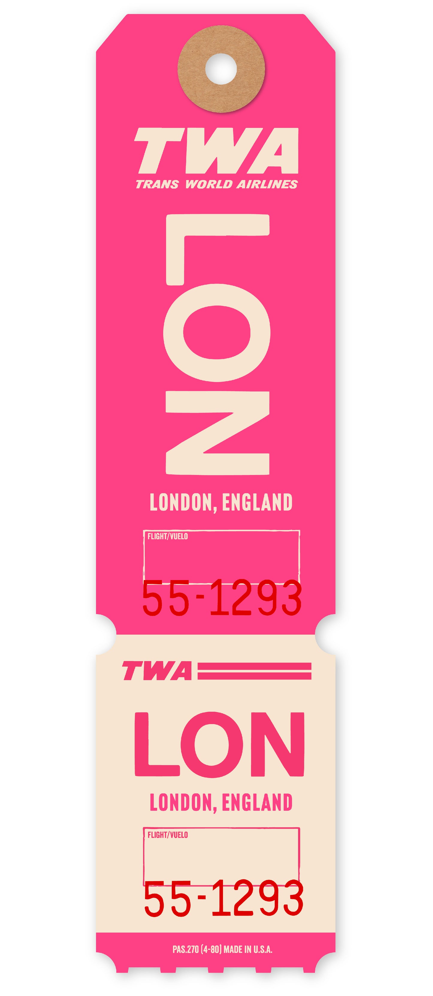 TWA ‘LONDON’ LUGGAGE TAG
