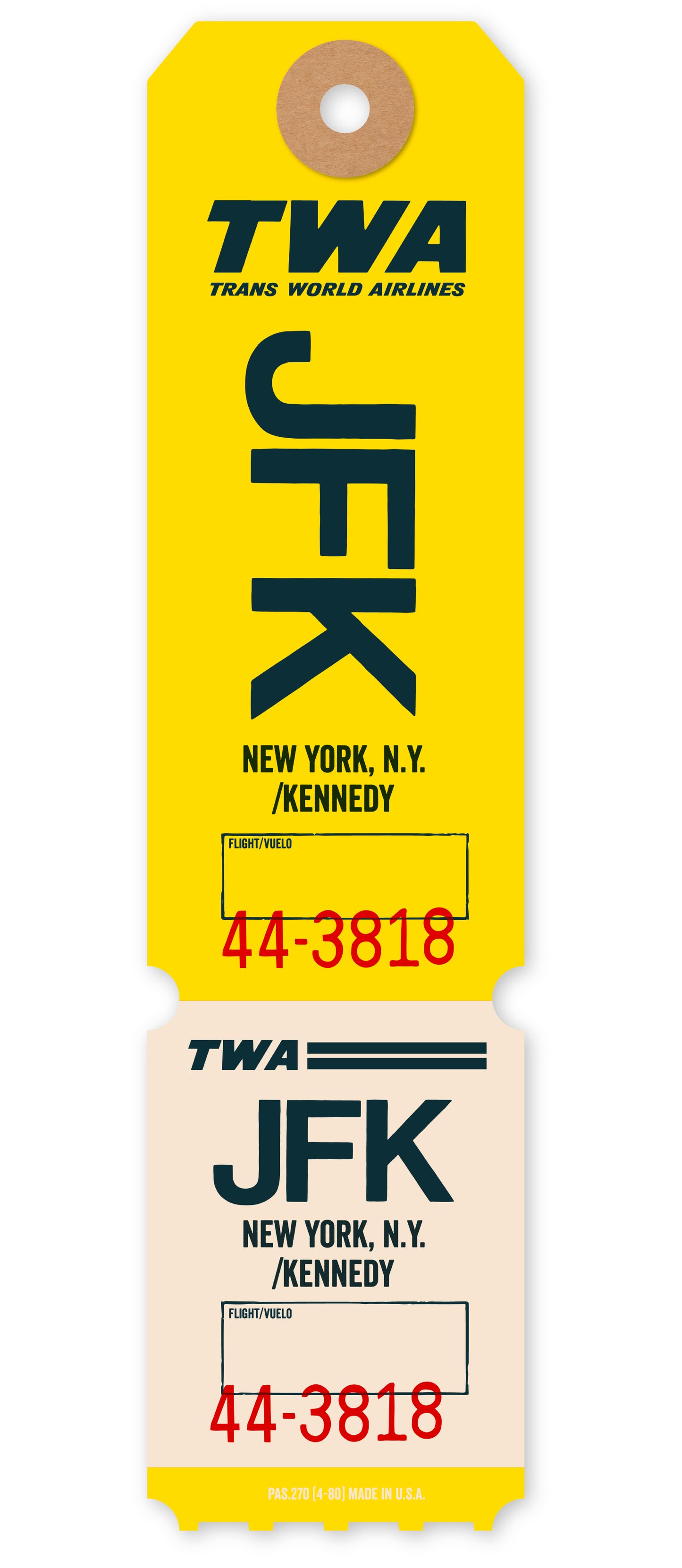TWA ‘JFK’ LUGGAGE TAG