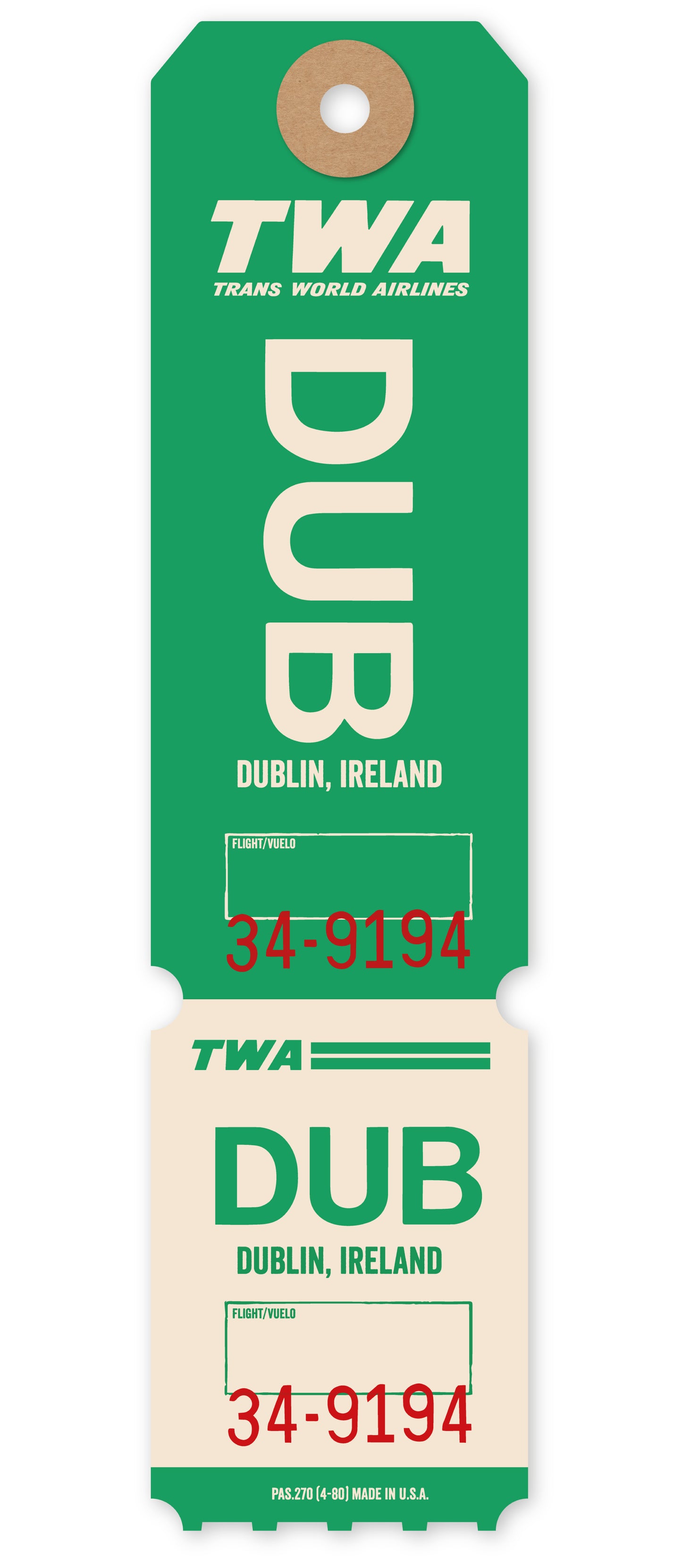 TWA ‘DUBLIN’ LUGGAGE TAG