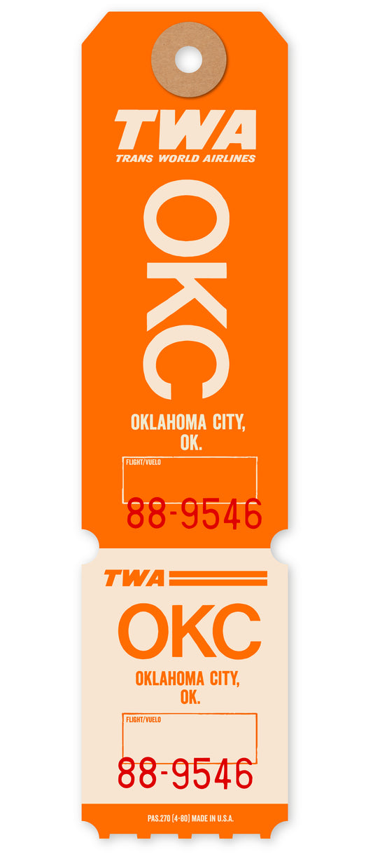 TWA ‘OKLAHOMA CITY’ LUGGAGE TAG