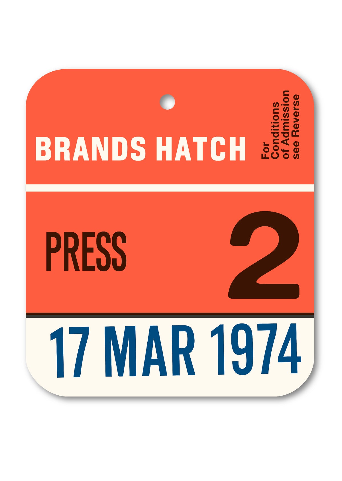 1974 BRANDS HATCH PRESS PASS TAG