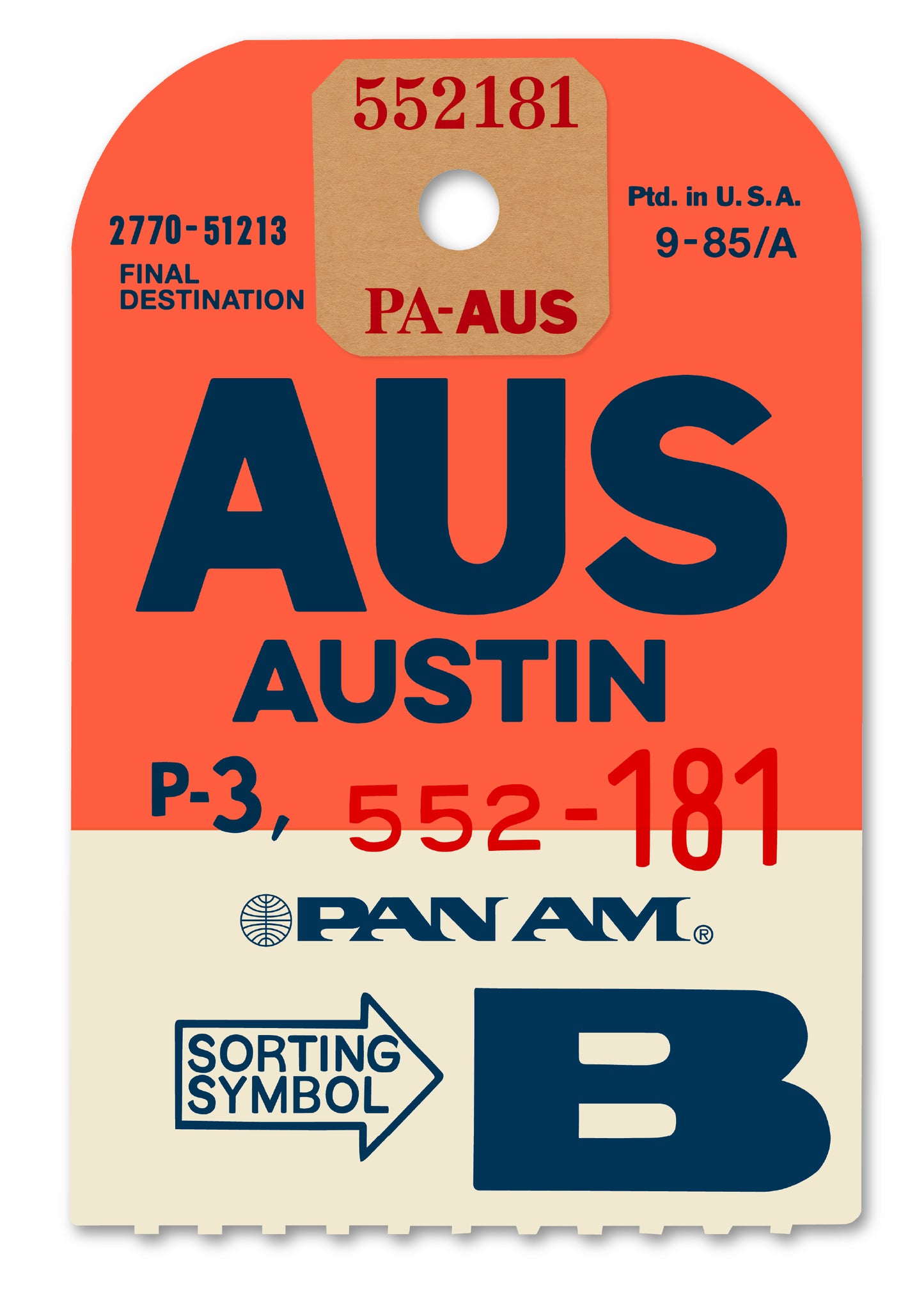 PAN AM ‘AUSTIN’ LUGGAGE TAG