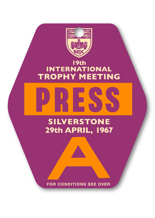 1967 SILVERSTONE INTERNATIONAL TROPHY MEETING PRESS PASS TAG