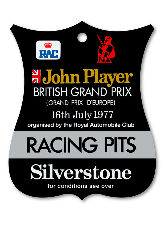 1977 SILVERSTONE F1 GRAND PRIX RACING PITS ENTRY TAG