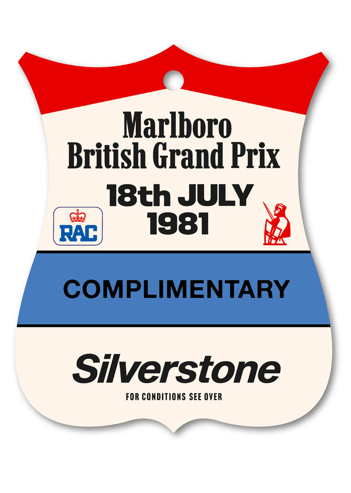 1981 SILVERSTONE MARLBORO F1 GRAND PRIX COMPLIMENTARY ENTRY TAG