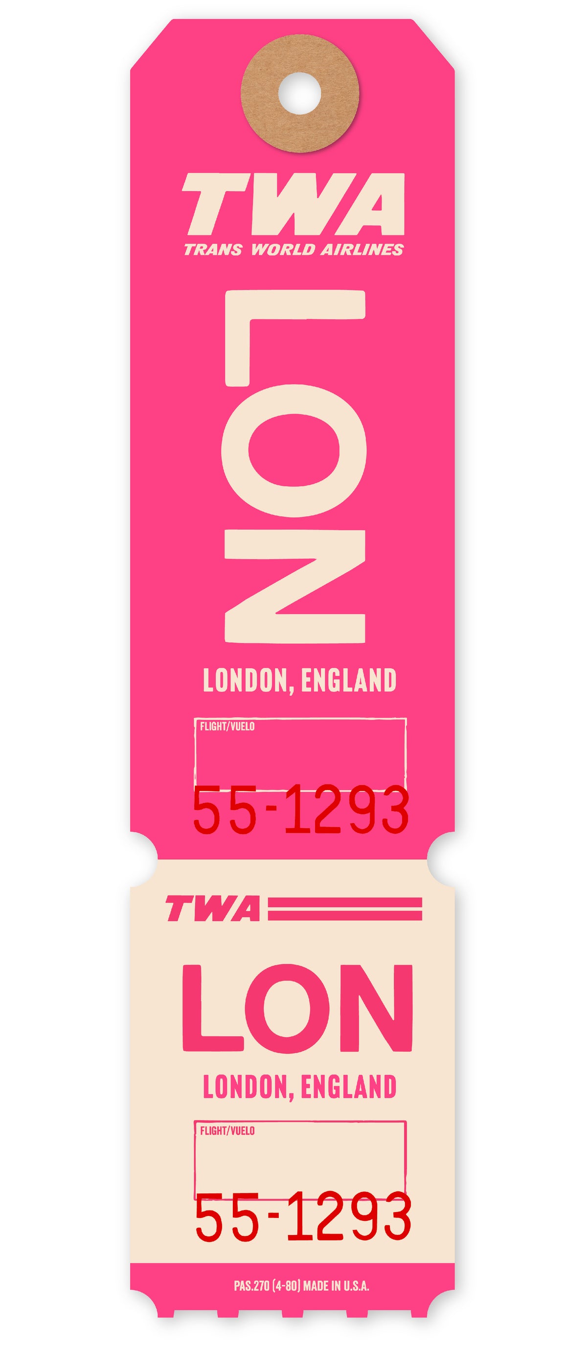 TWA ‘LONDON’ LUGGAGE TAG